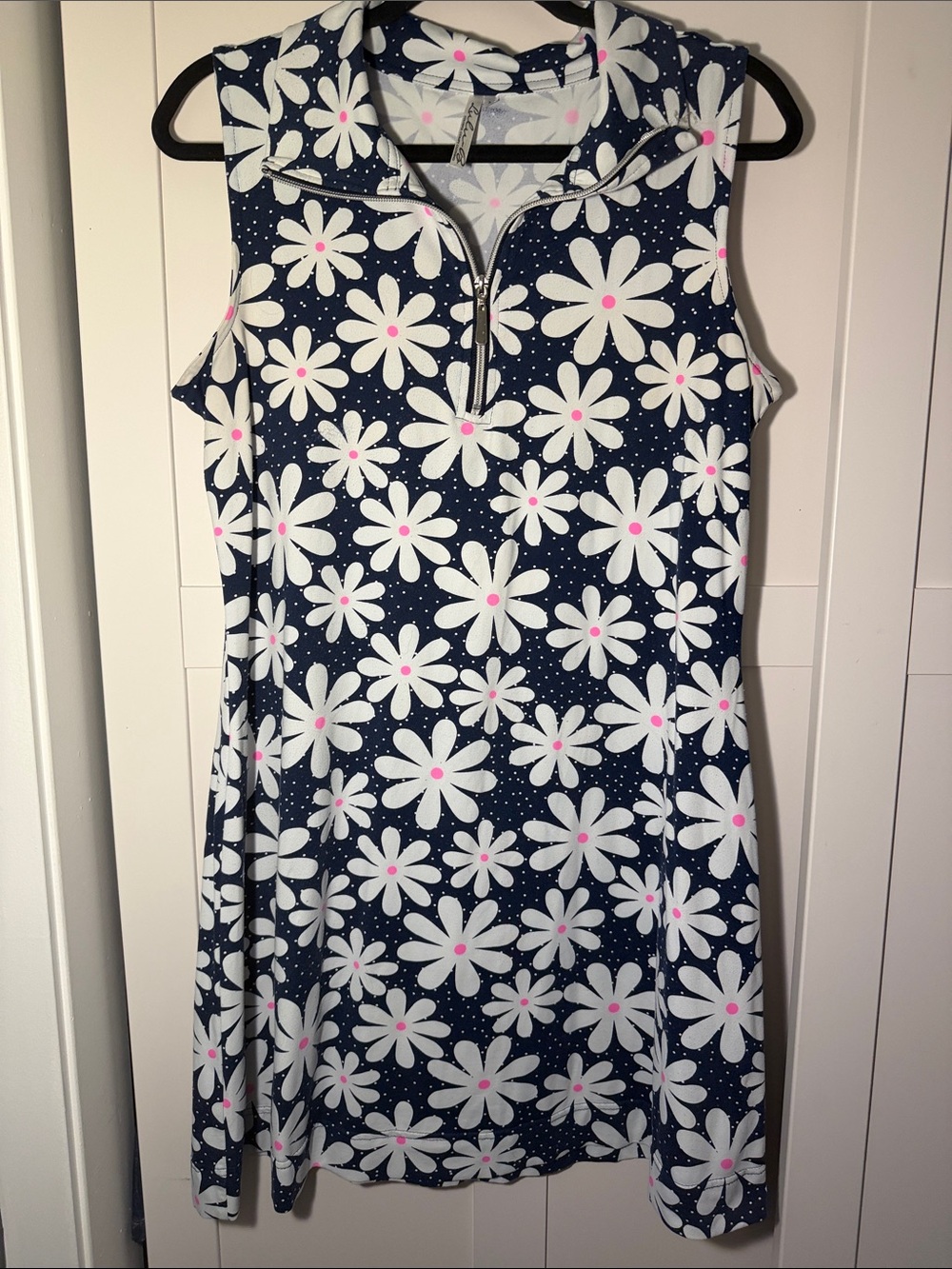 Lulu-B Navy Sleeveless Daisy Print Mini Dress with Pink Accents